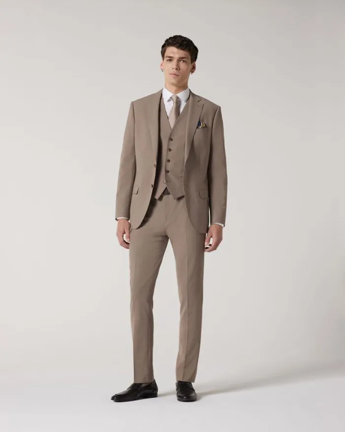 Politix Suit Pants Men Slim Stretch Wool Blend Tailored Pant Mushroom
