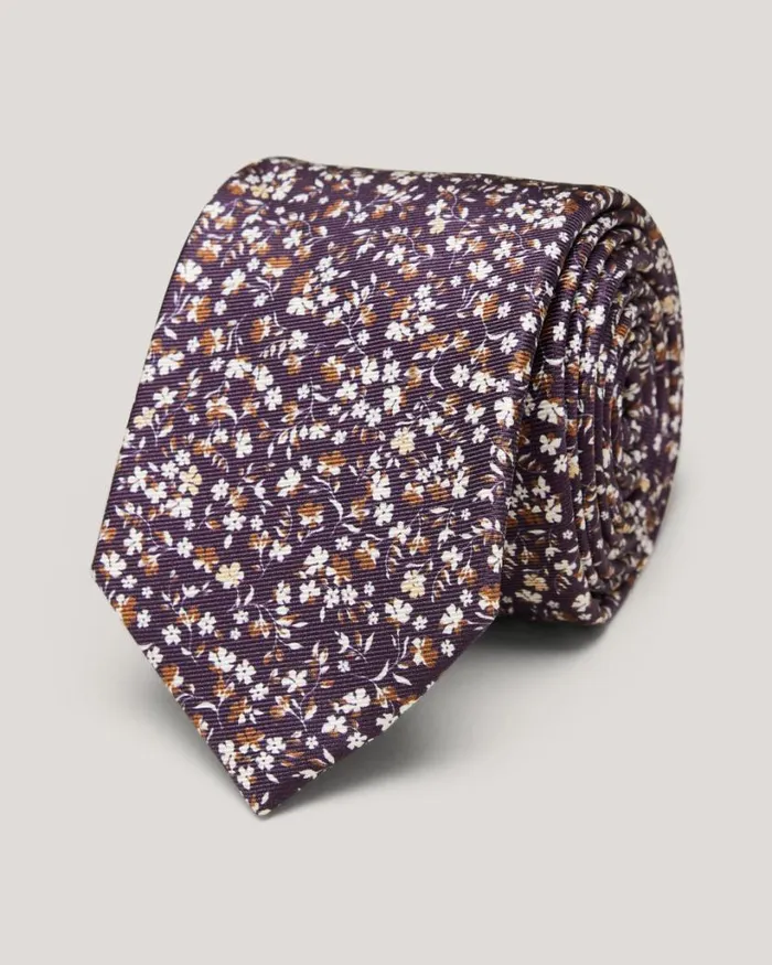 Politix Ties Men Ditsy Floral Printed Silk Tie Grape