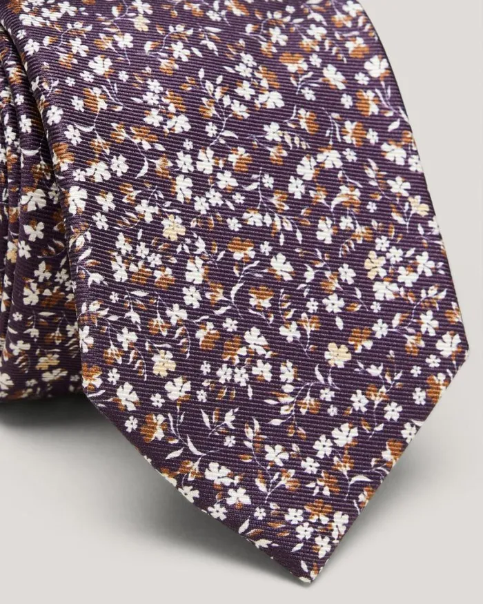 Politix Ties Men Ditsy Floral Printed Silk Tie Grape