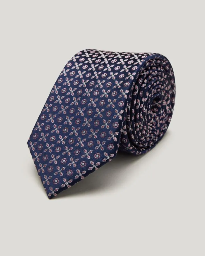 Politix Ties Men Silk Geo Jacquard Tie Navy