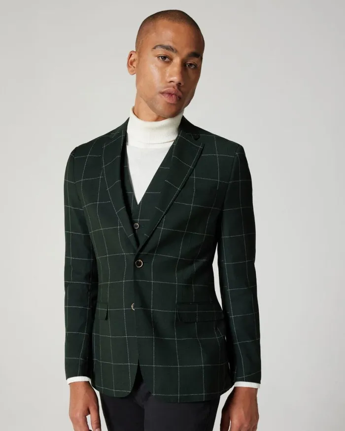 Politix Vests Men 5 Button Check Tailored Vest Forest Check