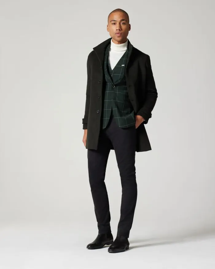 Politix Vests Men 5 Button Check Tailored Vest Forest Check