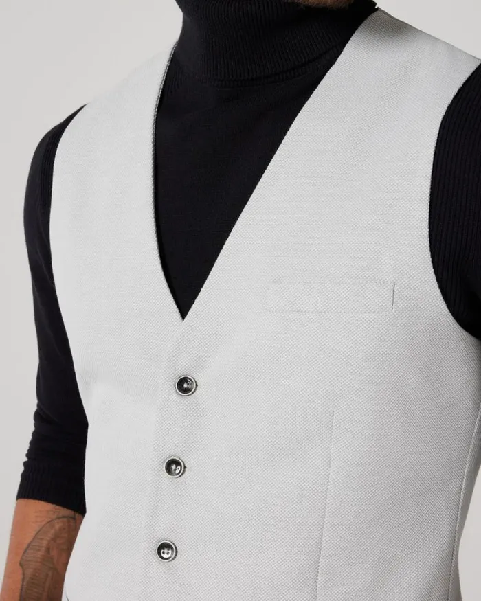 Politix Vests Men 5 Buttoned Textured Tailored Vest Bone