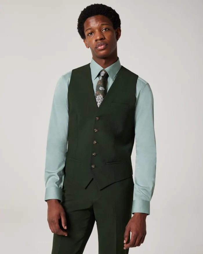 Politix Vests Men Wool Blend Tailored Vest Dark Khaki
