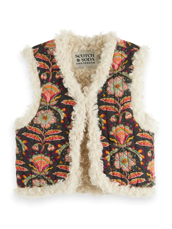 PRINTED GILET WITH FAUX FUR San Fran Flower Kids Scotch and Soda Blazers and Gilets