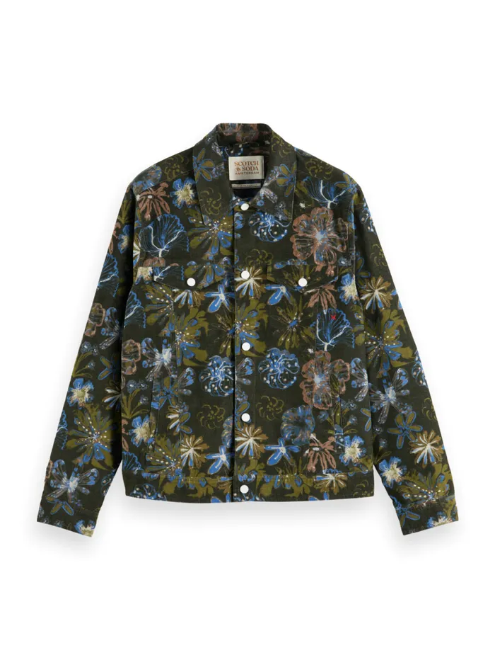 Printed Velvet Trucker Jacket Military Night Flower Men Scotch and Soda Jackets and Coats