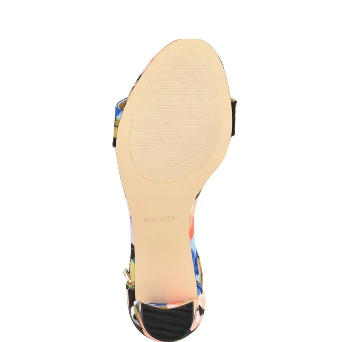 Pruce Ankle Strap Block Heel Sandals Black Floral Women Nine West Sandals