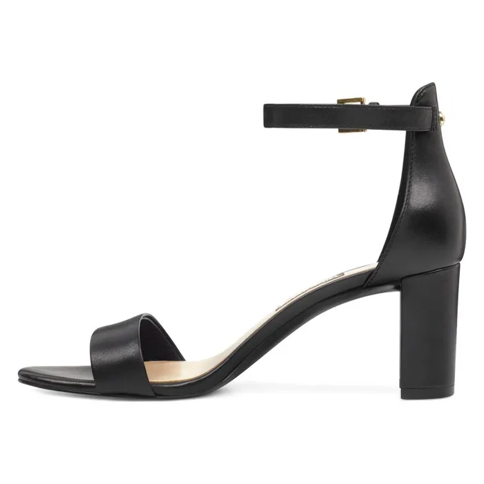 Pruce Ankle Strap Block Heel Sandals Black Leather Women Nine West Mid Heels
