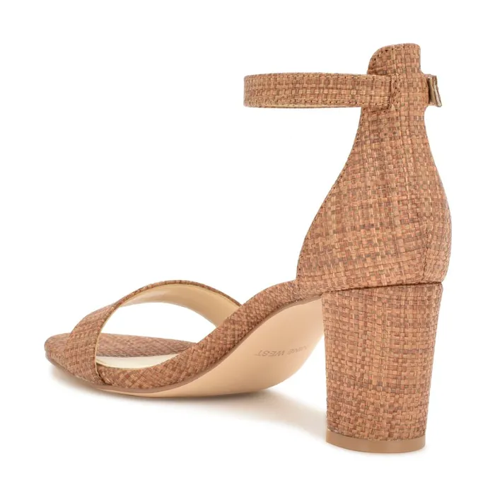 Pruce Ankle Strap Block Heel Sandals Brown Raffia Women Nine West Heeled Pruce Ankle Strap Block Heel Sandals Brown Raffia Women Nine West Heeled