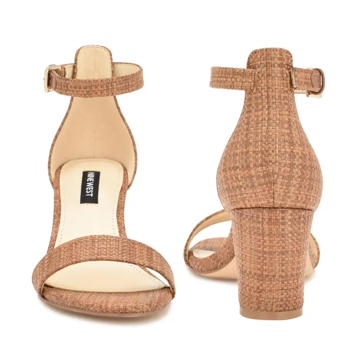 Pruce Ankle Strap Block Heel Sandals Brown Raffia Women Nine West Heeled Pruce Ankle Strap Block Heel Sandals Brown Raffia Women Nine West Heeled