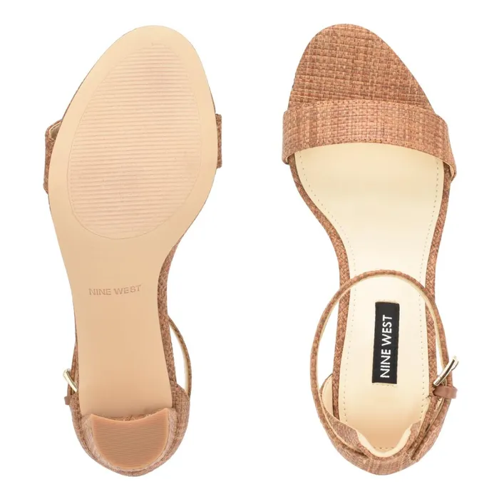 Pruce Ankle Strap Block Heel Sandals Brown Raffia Women Nine West Heeled Pruce Ankle Strap Block Heel Sandals Brown Raffia Women Nine West Heeled