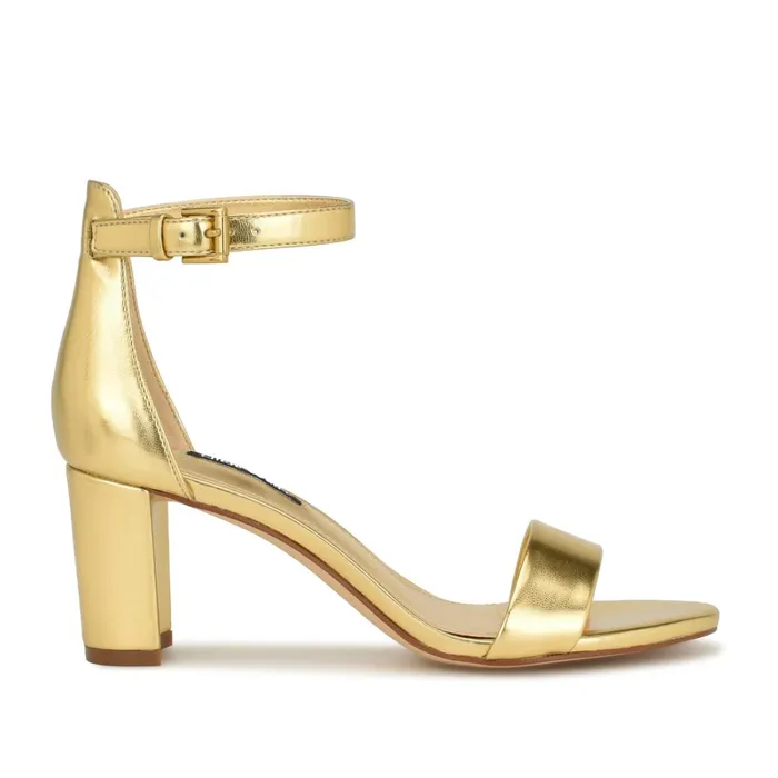 Pruce Ankle Strap Block Heel Sandals Gold Women Nine West Mid Heels