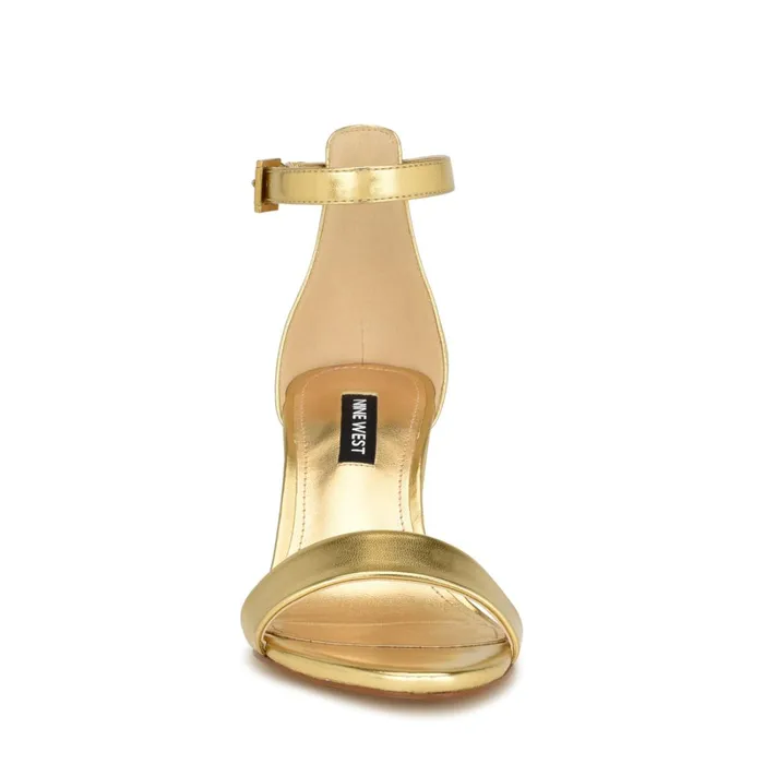 Pruce Ankle Strap Block Heel Sandals Gold Women Nine West Mid Heels Pruce Ankle Strap Block Heel Sandals Gold Women Nine West Mid Heels