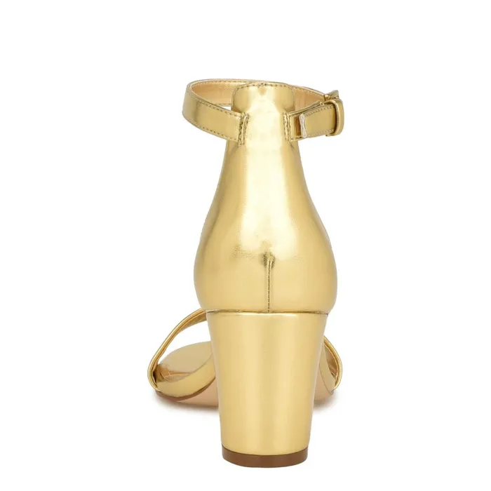 Pruce Ankle Strap Block Heel Sandals Gold Women Nine West Mid Heels Pruce Ankle Strap Block Heel Sandals Gold Women Nine West Mid Heels