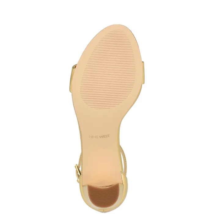 Pruce Ankle Strap Block Heel Sandals Gold Women Nine West Mid Heels Pruce Ankle Strap Block Heel Sandals Gold Women Nine West Mid Heels