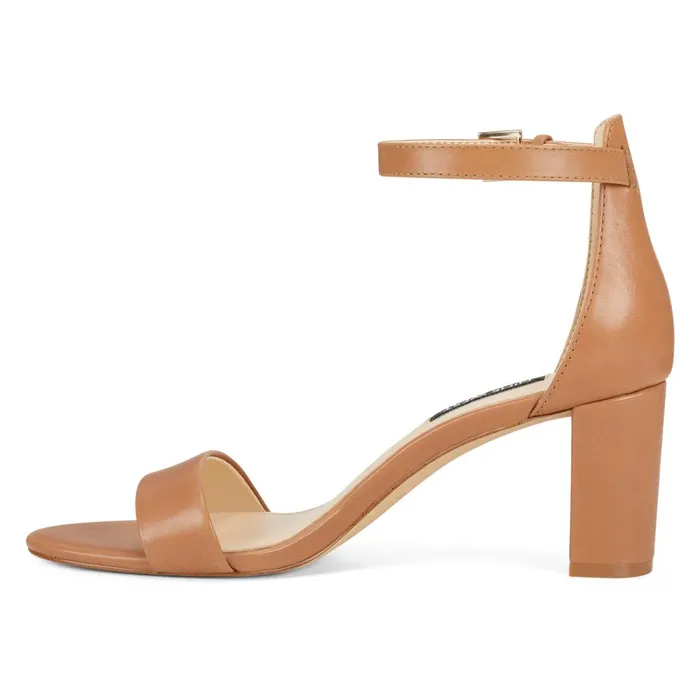 Pruce Ankle Strap Block Heel Sandals Natural Leather Women Nine West Dress