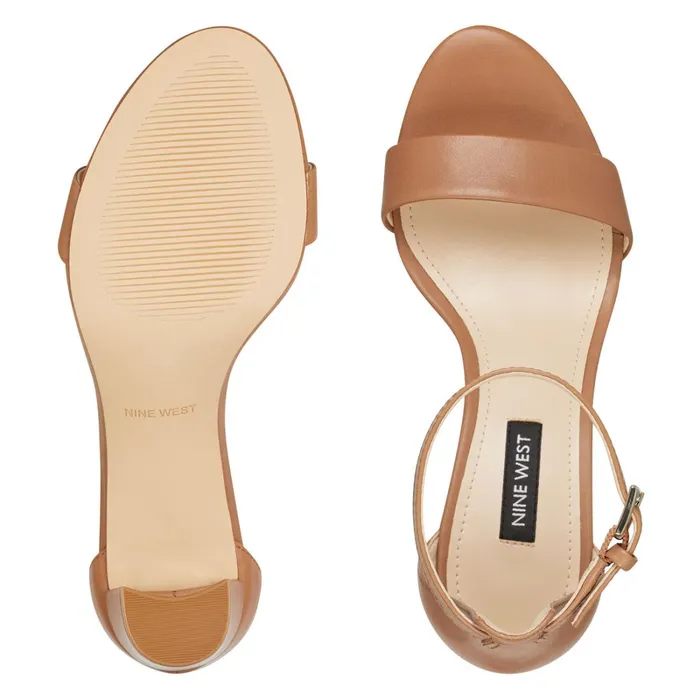 Pruce Ankle Strap Block Heel Sandals Natural Leather Women Nine West Dress