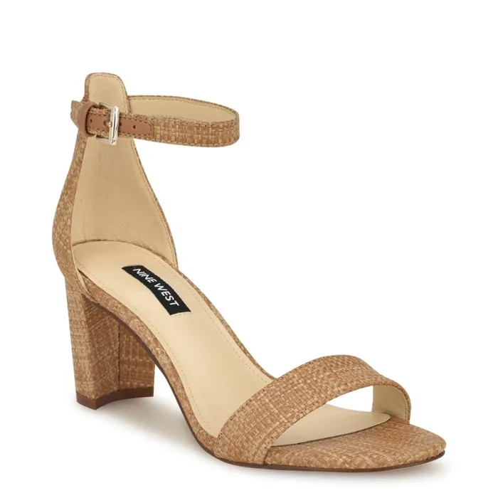 Pruce Ankle Strap Block Heel Sandals Natural Raffia Women Nine West Heeled Pruce Ankle Strap Block Heel Sandals Natural Raffia Women Nine West Heeled