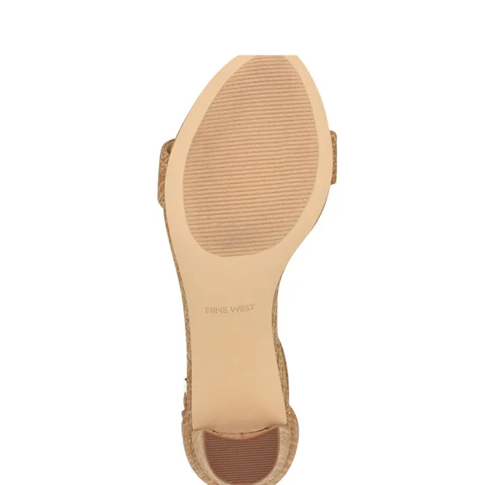 Pruce Ankle Strap Block Heel Sandals Natural Raffia Women Nine West Heeled Pruce Ankle Strap Block Heel Sandals Natural Raffia Women Nine West Heeled