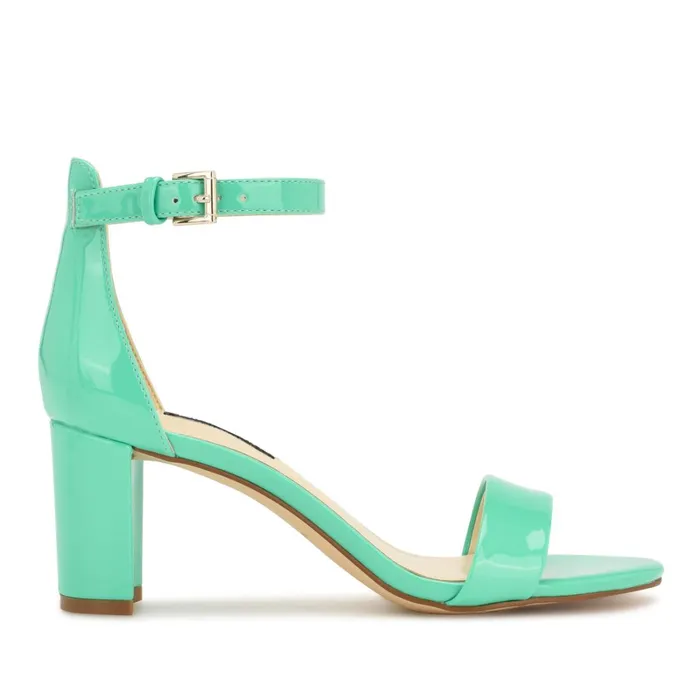 Pruce Ankle Strap Block Heel Sandals Neon Mint Green Patent Women Nine West Sandals