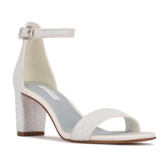Pruce Ankle Strap Block Heel Sandals Pearl Glitter Women Nine West Dress