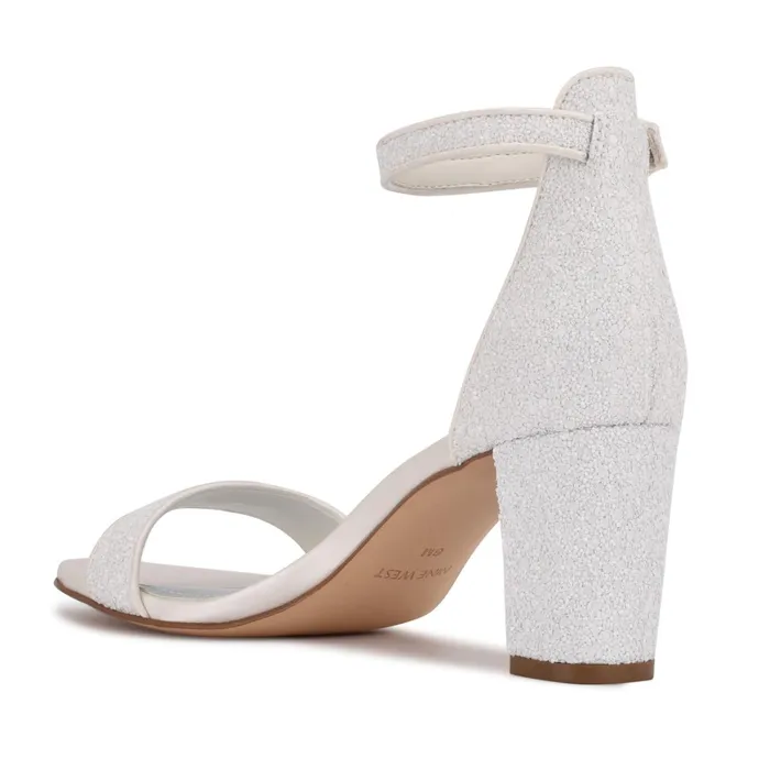 Pruce Ankle Strap Block Heel Sandals Pearl Glitter Women Nine West Dress