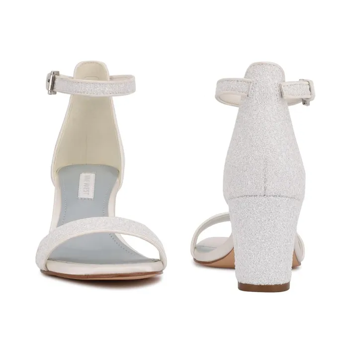 Pruce Ankle Strap Block Heel Sandals Pearl Glitter Women Nine West Dress