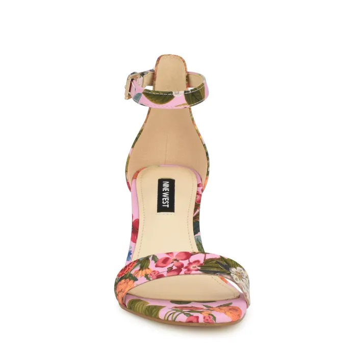 Pruce Ankle Strap Block Heel Sandals Pink Floral Women Nine West Heeled Pruce Ankle Strap Block Heel Sandals Pink Floral Women Nine West Heeled