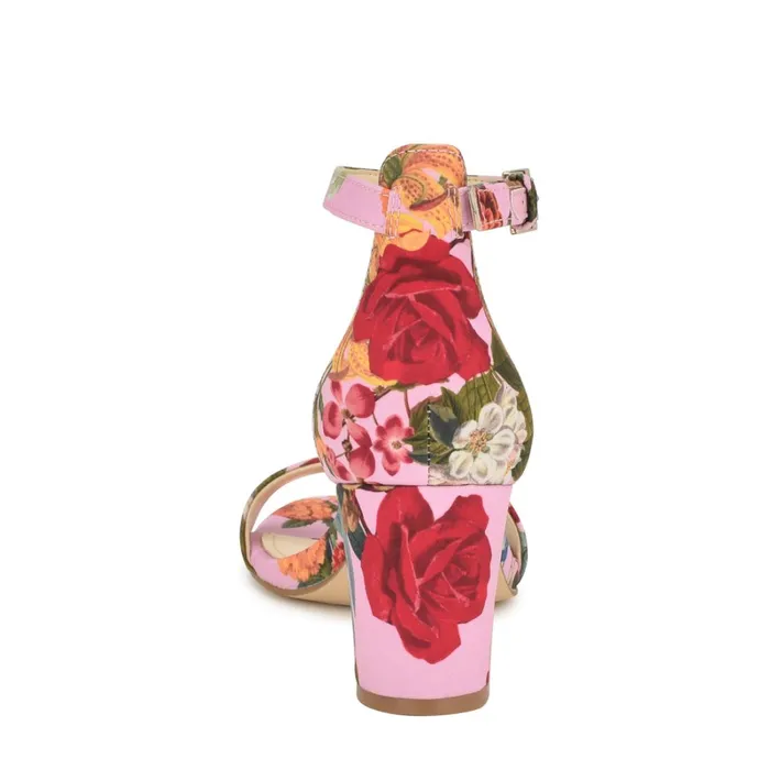 Pruce Ankle Strap Block Heel Sandals Pink Floral Women Nine West Heeled Pruce Ankle Strap Block Heel Sandals Pink Floral Women Nine West Heeled