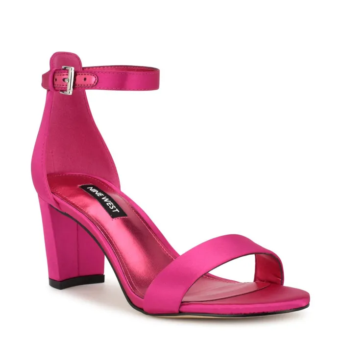 Pruce Ankle Strap Block Heel Sandals Pink Satin Women Nine West Sandals Pruce Ankle Strap Block Heel Sandals Pink Satin Women Nine West Sandals