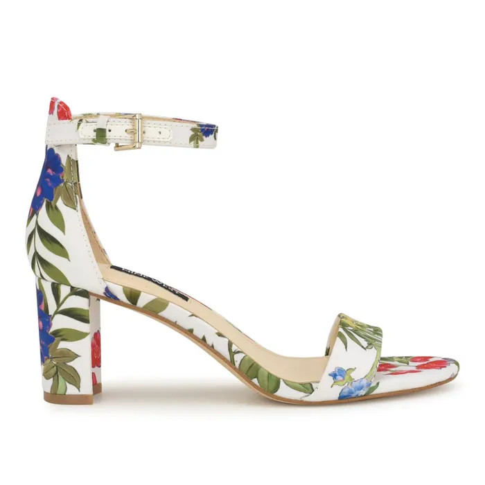 Pruce Ankle Strap Block Heel Sandals White Floral Women Nine West Dress