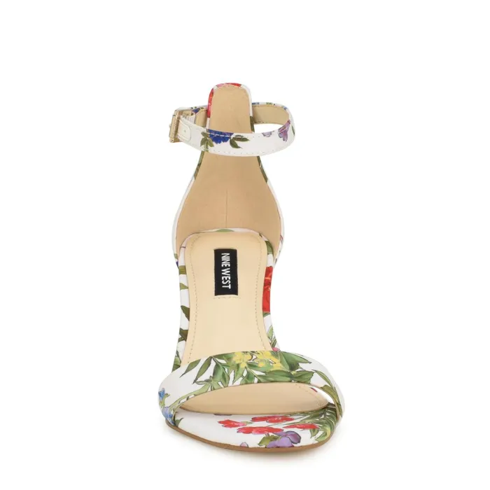 Pruce Ankle Strap Block Heel Sandals White Floral Women Nine West Dress
