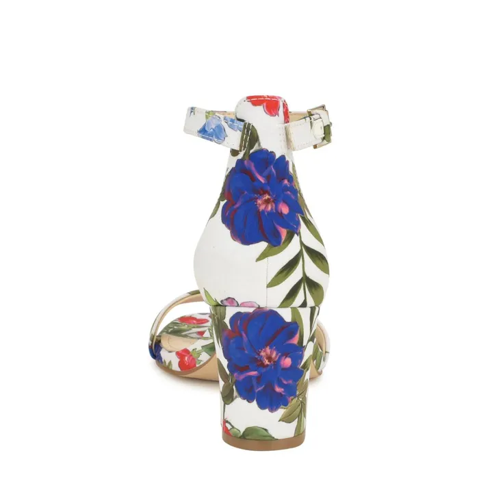 Pruce Ankle Strap Block Heel Sandals White Floral Women Nine West Dress
