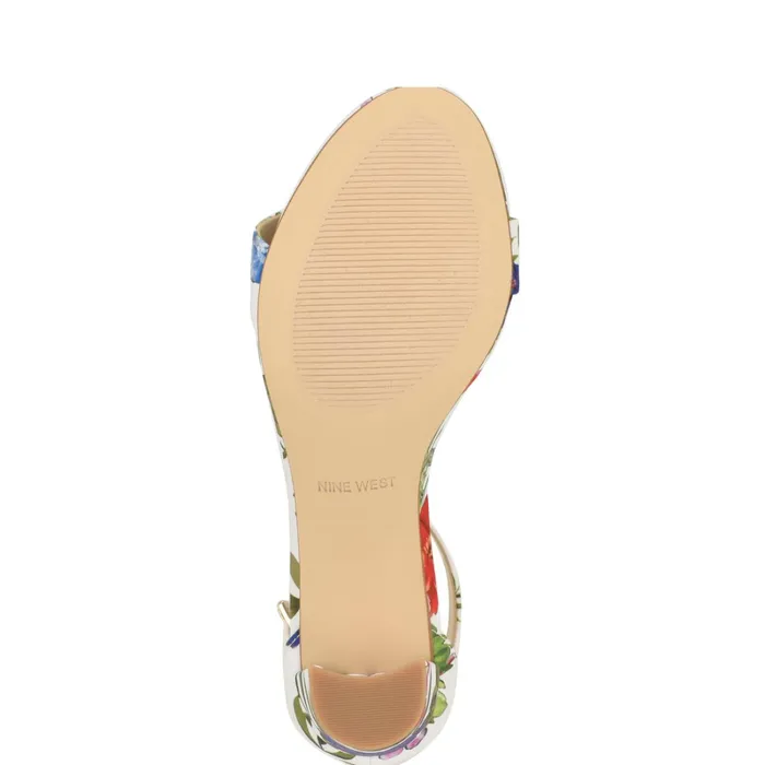 Pruce Ankle Strap Block Heel Sandals White Floral Women Nine West Dress
