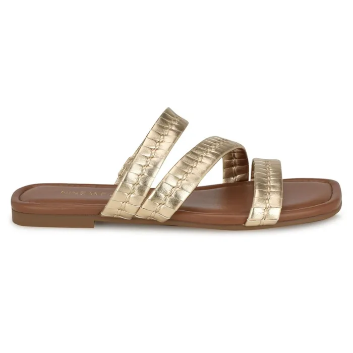 Quinlea Flat Strappy Sandals Platino Women Nine West Sandals