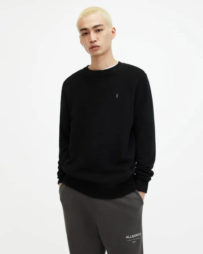 Raven Crew Neck Ramskull Sweatshirt Black Men AllSaints Sweatshirts and Hoodies