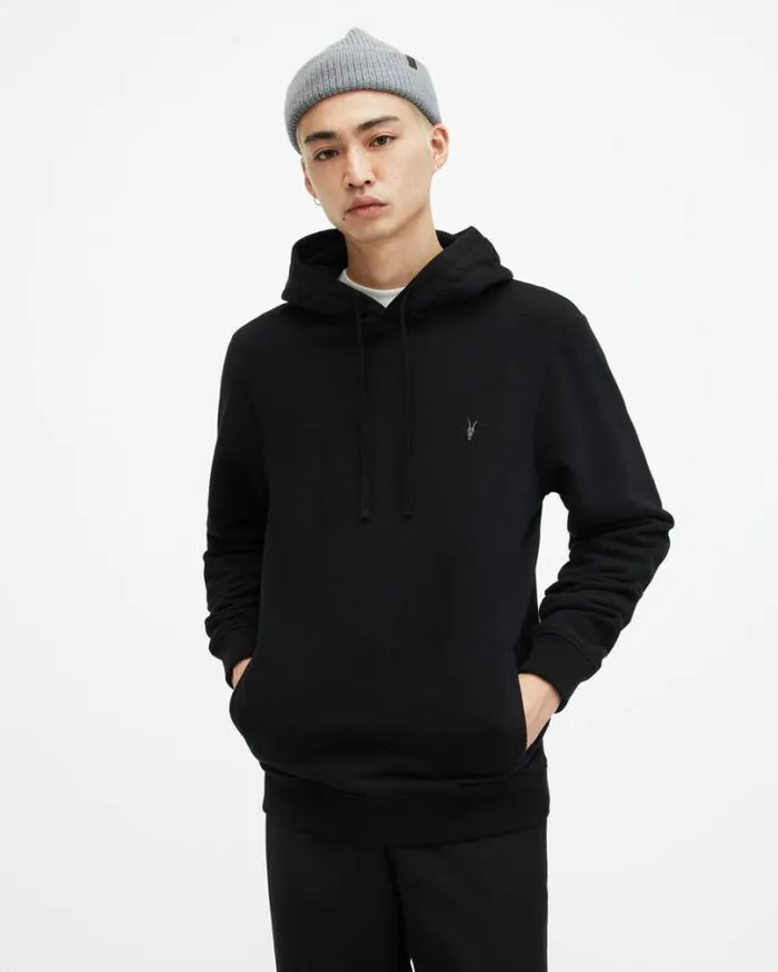 Raven Pullover Hoodie Black Men AllSaints Sweatshirts and Hoodies