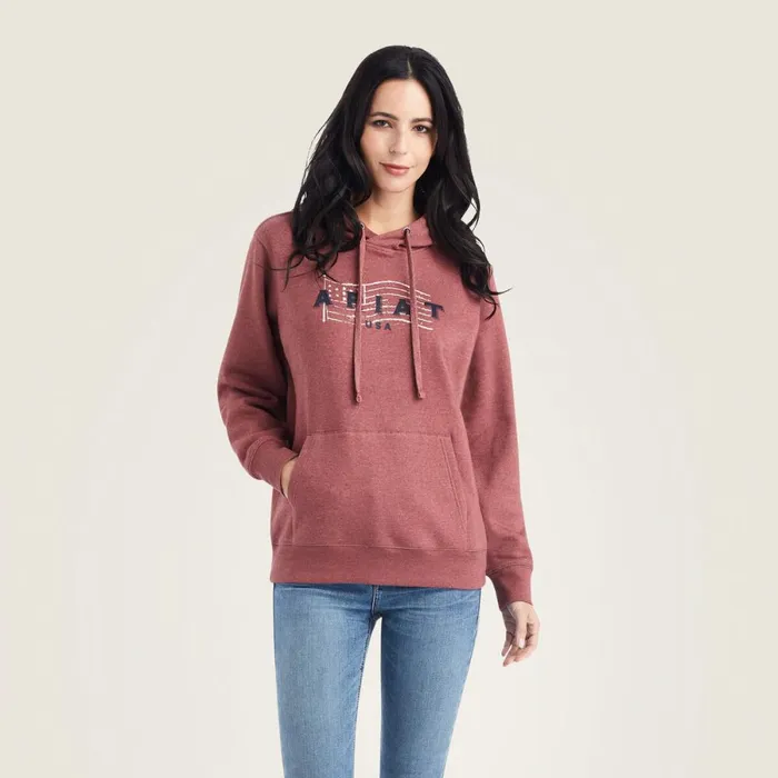 REAL USA Chest Logo Hoodie Sundried Tomato Heather Women Ariat Sweatshirts and Hoodies
