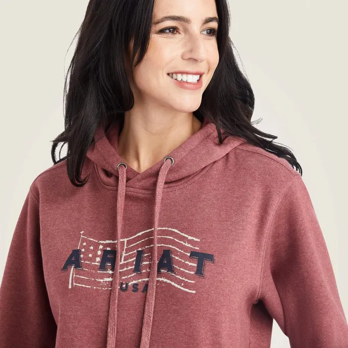 REAL USA Chest Logo Hoodie Sundried Tomato Heather Women Ariat Sweatshirts and Hoodies REAL USA Chest Logo Hoodie Sundried Tomato Heather Women Ariat Sweatshirts and Hoodies