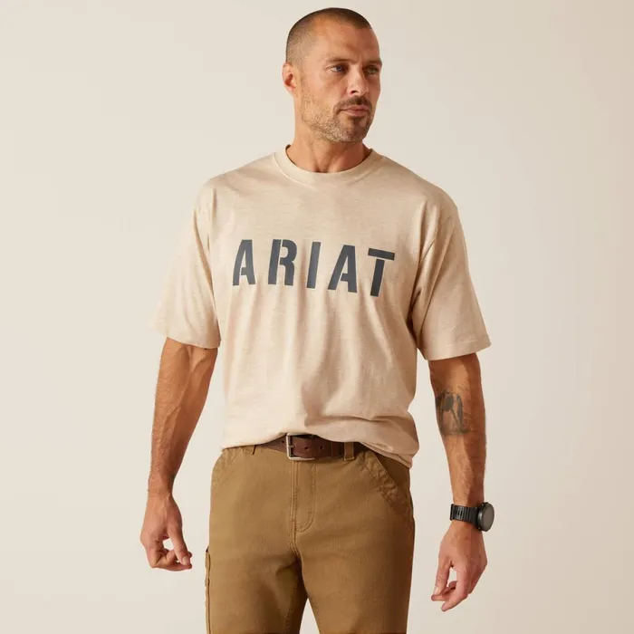 Rebar Cotton Strong Block Oatmeal Heather Men Ariat TShirts and Polos