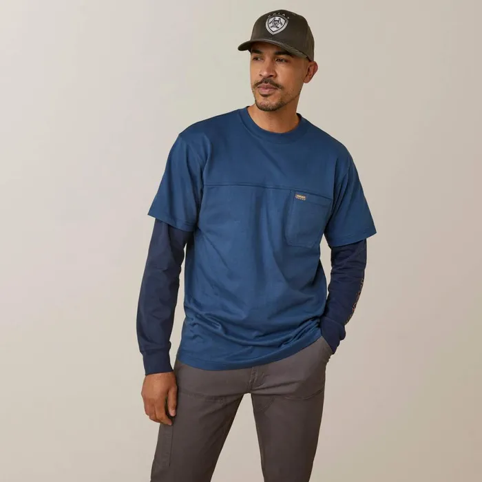 Rebar Cotton Strong Dually Blue Wink Teal Navy Men Ariat TShirts and Polos