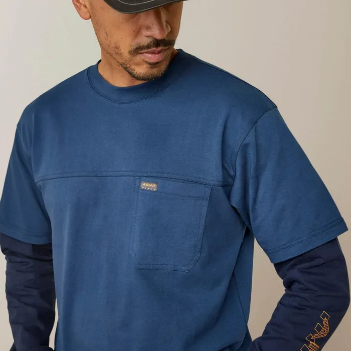 Rebar Cotton Strong Dually Blue Wink Teal Navy Men Ariat TShirts and Polos Rebar Cotton Strong Dually Blue Wink Teal Navy Men Ariat TShirts and Polos