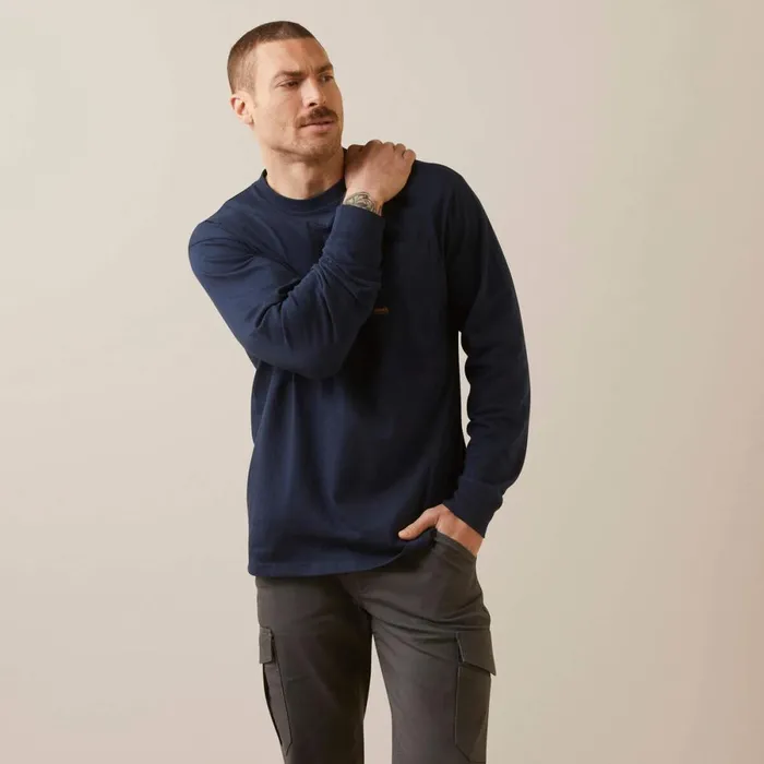 Rebar Cotton Strong Stacking Dimes Navy Men Ariat TShirts and Polos