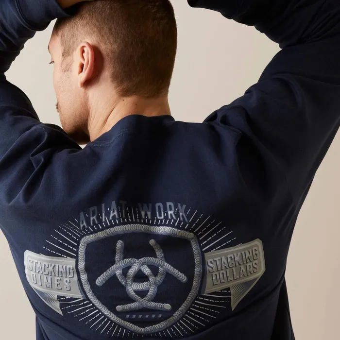 Rebar Cotton Strong Stacking Dimes Navy Men Ariat TShirts and Polos