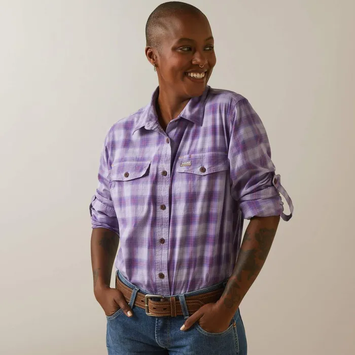 Rebar Made Tough DuraStretch Work Shirt Lavendar Plaid Women Ariat TShirts and Tops