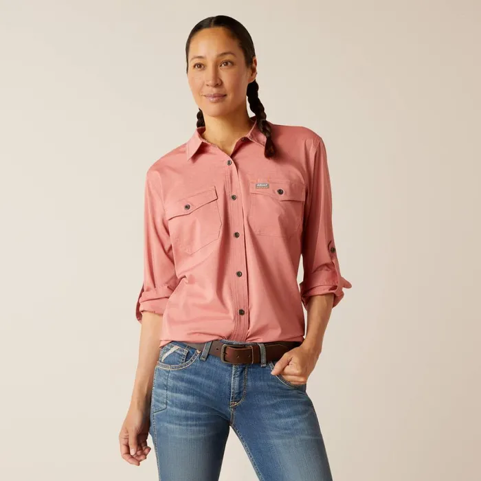 Rebar Made Tough VentTEK DuraStretch Work Shirt Jester Red Heather Women Ariat TShirts and Tops