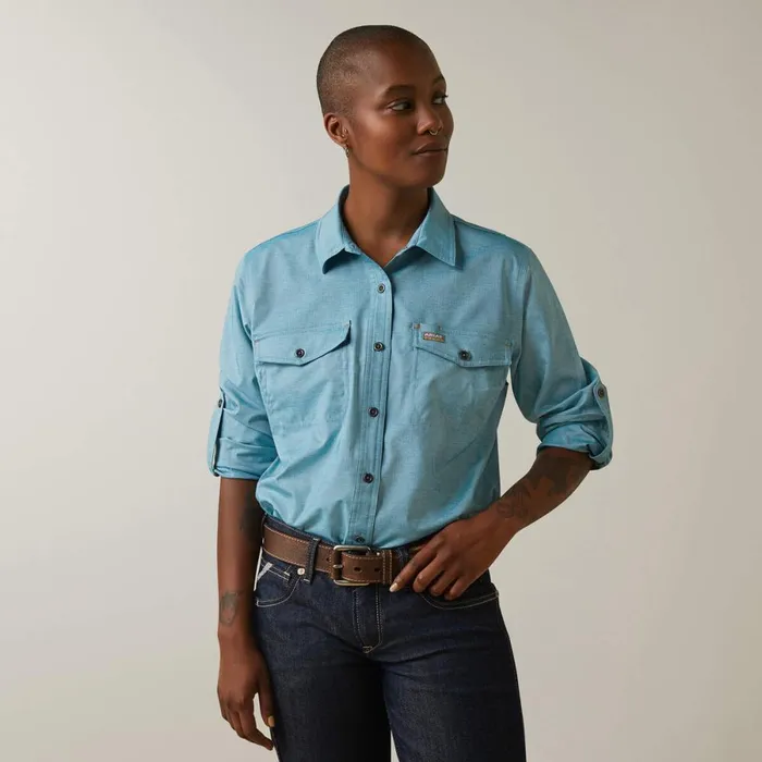 Rebar Made Tough VentTEK DuraStretch Work Shirt Larkspur Heather Women Ariat TShirts and Tops