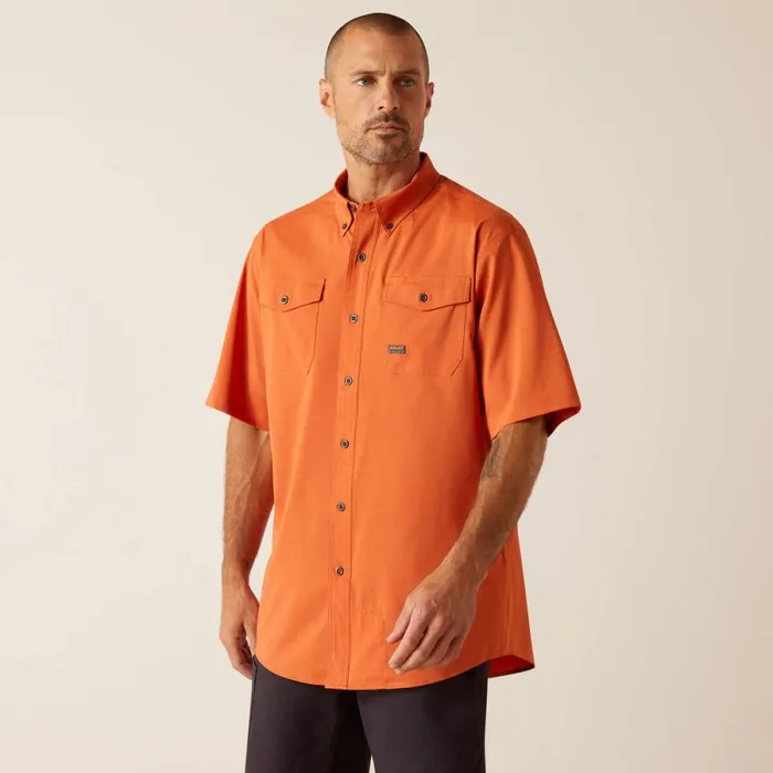 Rebar Made Tough VentTEK DuraStretch Work Shirt Orange Rust Heather Men Ariat Button Down Shirts