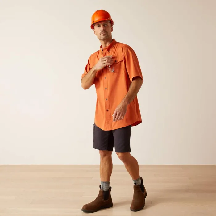 Rebar Made Tough VentTEK DuraStretch Work Shirt Orange Rust Heather Men Ariat Button Down Shirts