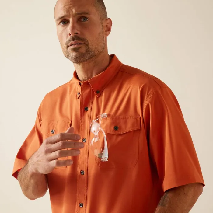 Rebar Made Tough VentTEK DuraStretch Work Shirt Orange Rust Heather Men Ariat Button Down Shirts